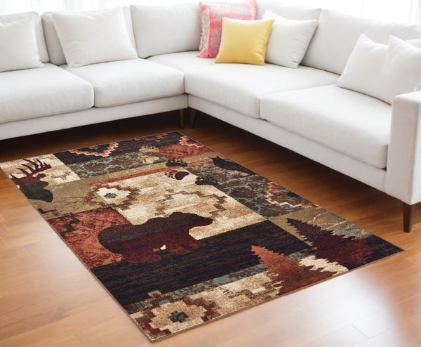 HomeRoots 5' Rustic Lodge Animal Area Rug - Nature-Inspired Design with Durable, Easy-Care Polypropylene Material 9'10" x 12'10" 388879