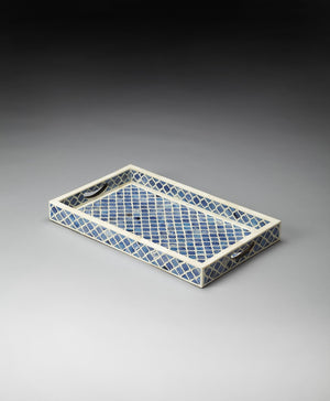 Homeroots 12" Blue Wood Geometric Serving Tray   388897