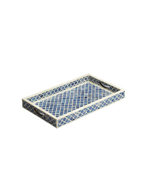 Homeroots 12" Blue Wood Geometric Serving Tray   388897