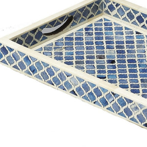 Homeroots 12" Blue Wood Geometric Serving Tray   388897