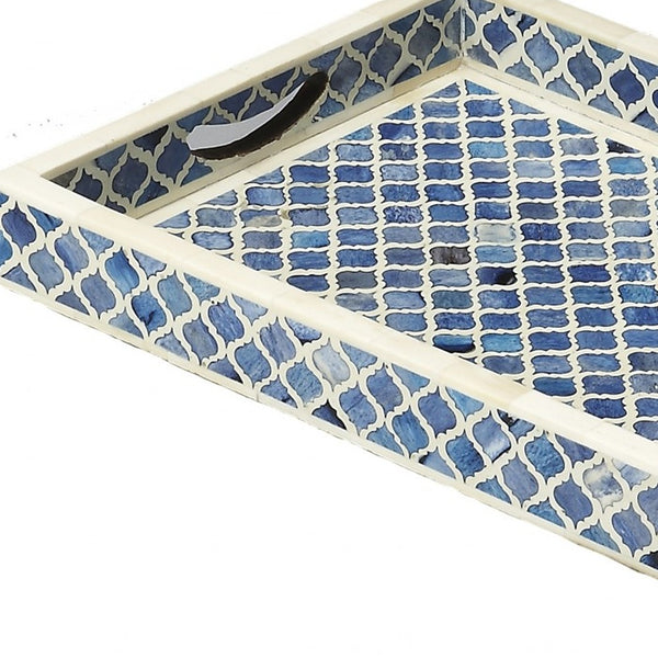 Homeroots 12" Blue Wood Geometric Serving Tray   388897