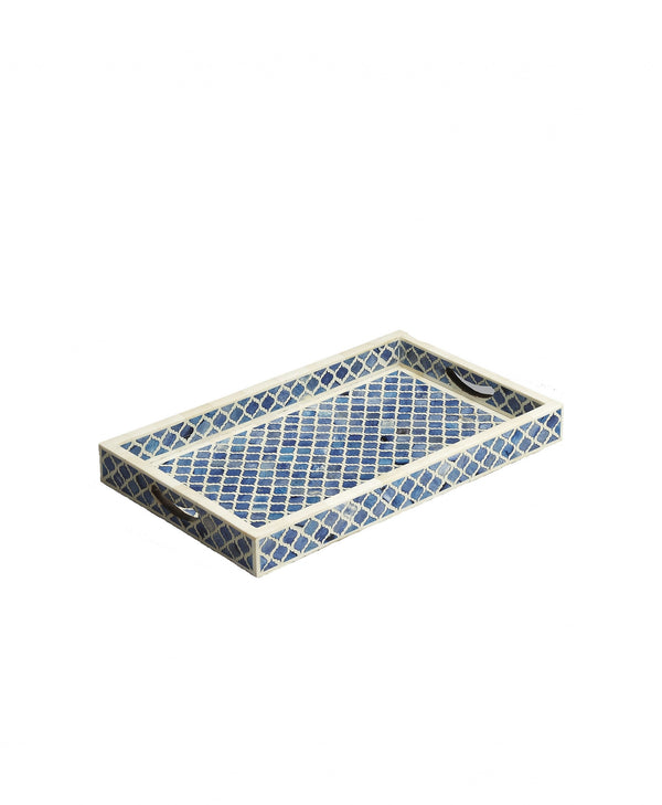 Homeroots 12" Blue Wood Geometric Serving Tray   388897