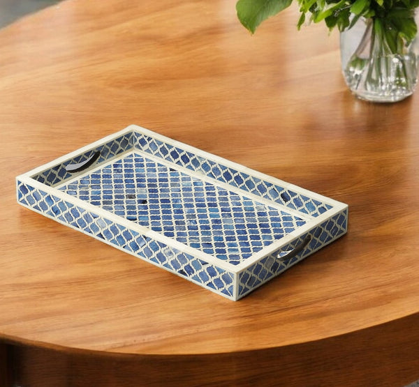 Homeroots 12" Blue Wood Geometric Serving Tray   388897