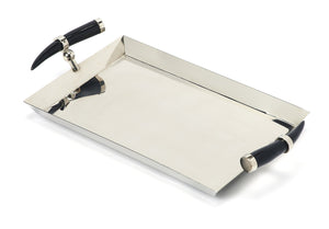 HomeRoots 19" Silver Stainless Steel Serving Tray with Chic Horn Handles for Elegant Entertaining & Display 388898