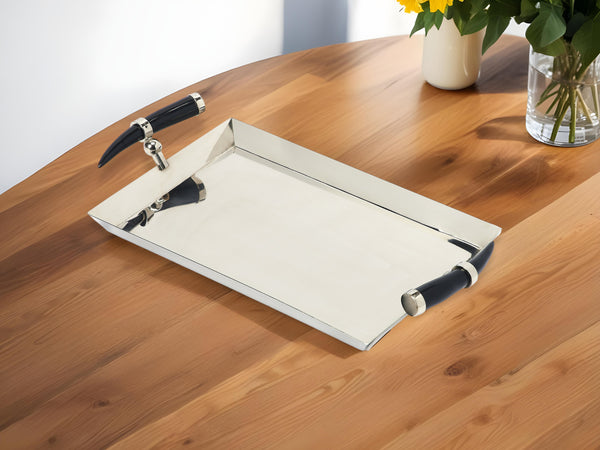 Homeroots 19" Silver Stainless Steel Serving Tray   388898