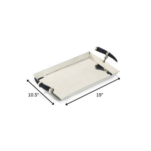 HomeRoots 19" Silver Stainless Steel Serving Tray with Chic Horn Handles for Elegant Entertaining & Display 388898