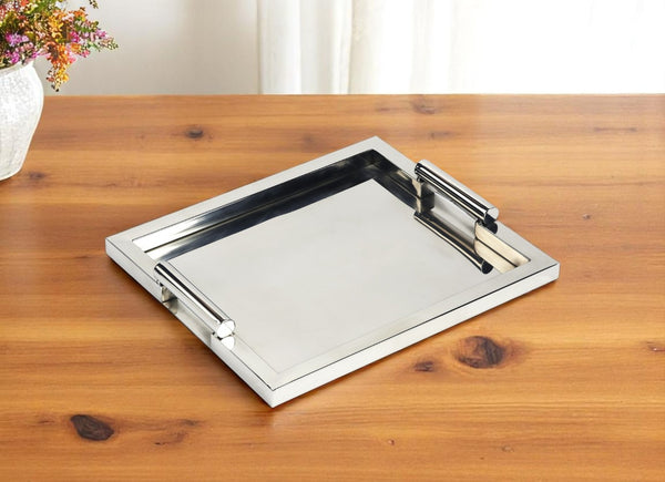 HomeRoots 18" Silver Stainless Steel Serving Tray - Handcrafted Elegance for Entertaining & Home Décor Showcase 388899