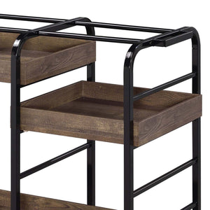 English Elm Black Black and Walnut Serving Cart with 3 Adjustable Trays, Industrial Frame, Smooth Casters, Durable Elegance B062P186561