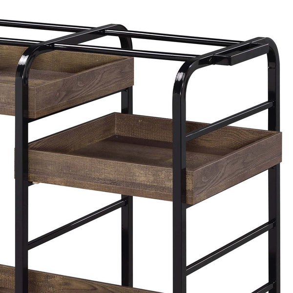 English Elm Black Black and Walnut Serving Cart with 3 Adjustable Trays, Industrial Frame, Smooth Casters, Durable Elegance B062P186561