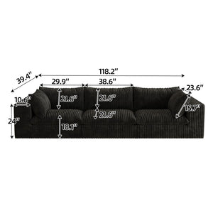 English Elm 118.2" Modular Cloud Sofa Corduroy Upholstered Deep Seat Lounge for Living Room Black W2824S00189