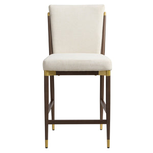 English Elm Modern Armless Counter Stools Set of 2 Upholstered Iron Frame with Gold Accents Brown+Beige N771P345828W