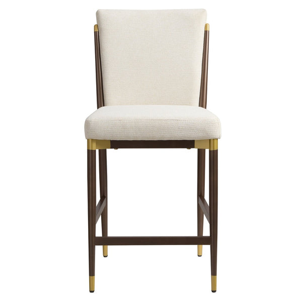 English Elm Modern Armless Counter Stools Set of 2 Upholstered Iron Frame with Gold Accents Brown+Beige N771P345828W