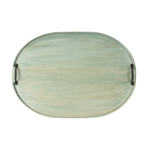 Homeroots 27" Green Mango Oval Serving Tray With Handles   388900