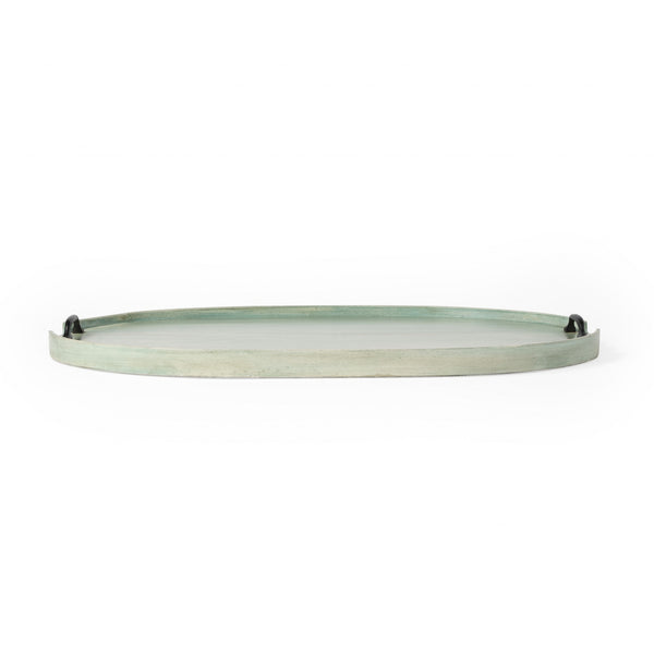 Homeroots 27" Green Mango Oval Serving Tray With Handles   388900