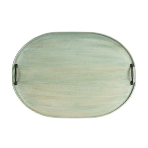 Homeroots 27" Green Mango Oval Serving Tray With Handles   388900