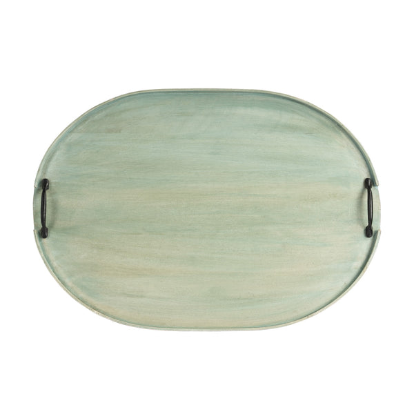Homeroots 27" Green Mango Oval Serving Tray With Handles   388900