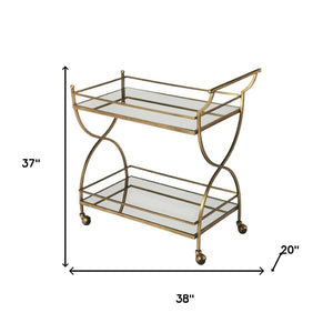 HomeRoots Antique Gold Bar Cart - Vintage-Inspired Elegance with Mirrored Shelves & Smooth Mobility for Entertaining 388945