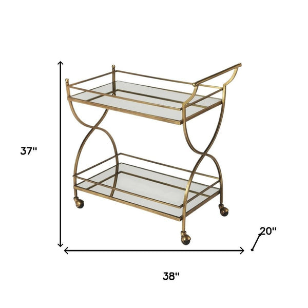 HomeRoots Antique Gold Bar Cart - Vintage-Inspired Elegance with Mirrored Shelves & Smooth Mobility for Entertaining 388945
