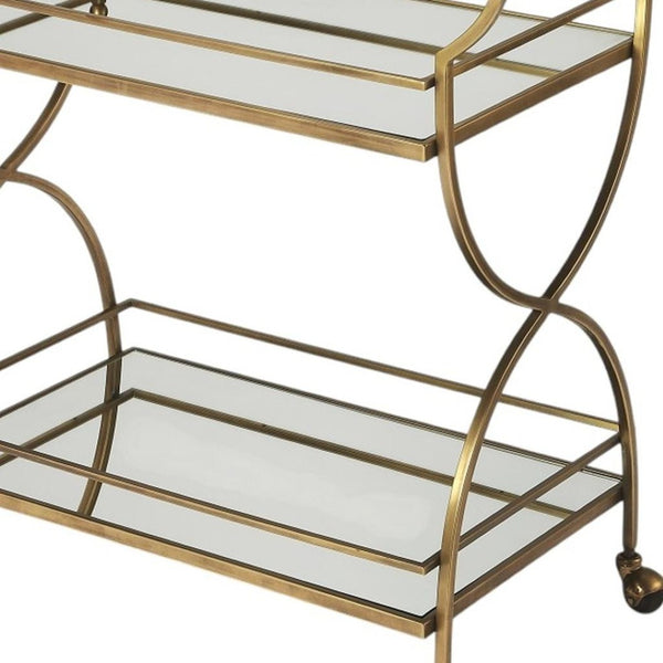 HomeRoots Antique Gold Bar Cart - Vintage-Inspired Elegance with Mirrored Shelves & Smooth Mobility for Entertaining 388945