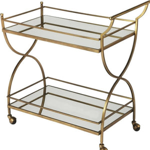 HomeRoots Antique Gold Bar Cart - Vintage-Inspired Elegance with Mirrored Shelves & Smooth Mobility for Entertaining 388945