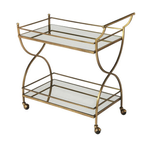 HomeRoots Antique Gold Bar Cart - Vintage-Inspired Elegance with Mirrored Shelves & Smooth Mobility for Entertaining 388945