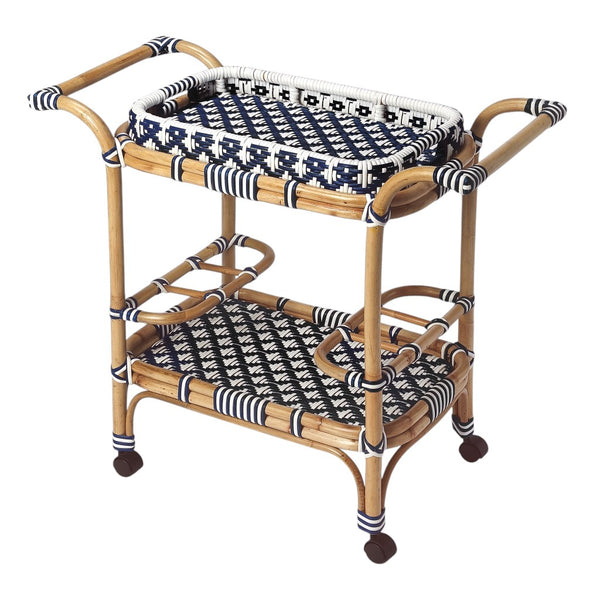Homeroots Blue And White Rattan Bar Cart  Rattan 388948