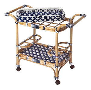 Homeroots Blue And White Rattan Bar Cart  Rattan 388948