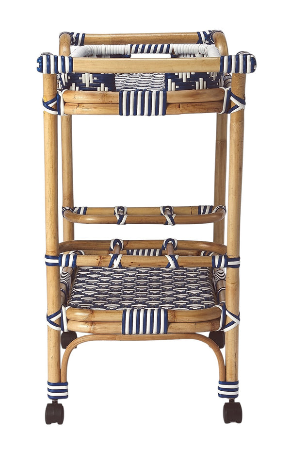 Homeroots Blue And White Rattan Bar Cart  Rattan 388948