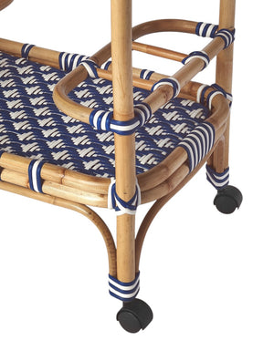 Homeroots Blue And White Rattan Bar Cart  Rattan 388948