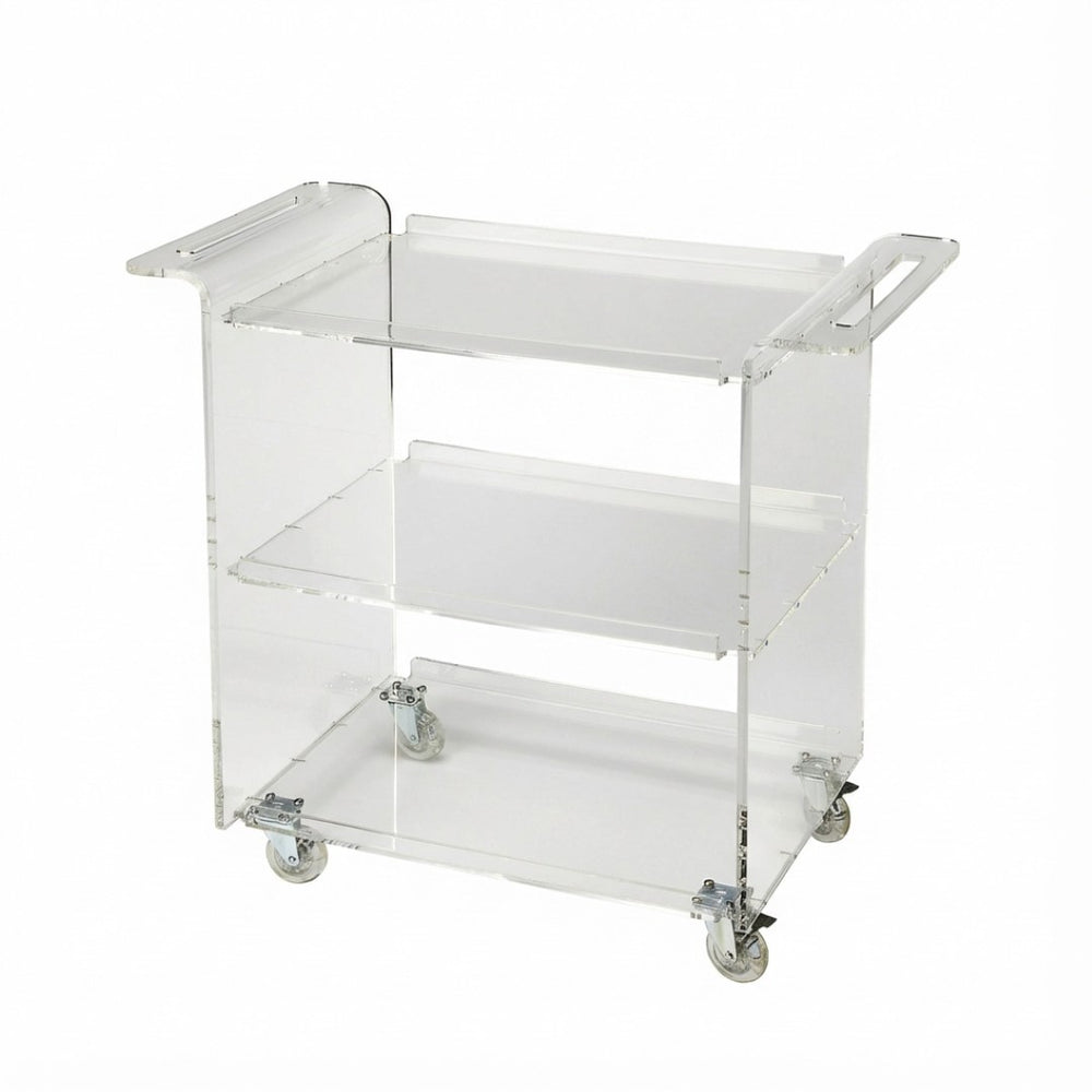 HomeRoots Clear Acrylic Rolling Server Bar Cart with 360° Wheels – Modern, Stylish, and Versatile for Entertaining 388954