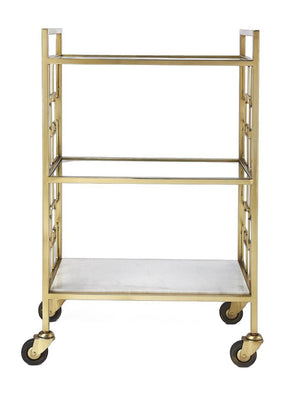 HomeRoots Polished Gold Bar Cart - Vintage Glamour Meets Industrial Chic with 3-Tier Storage & Mobility Options 388955