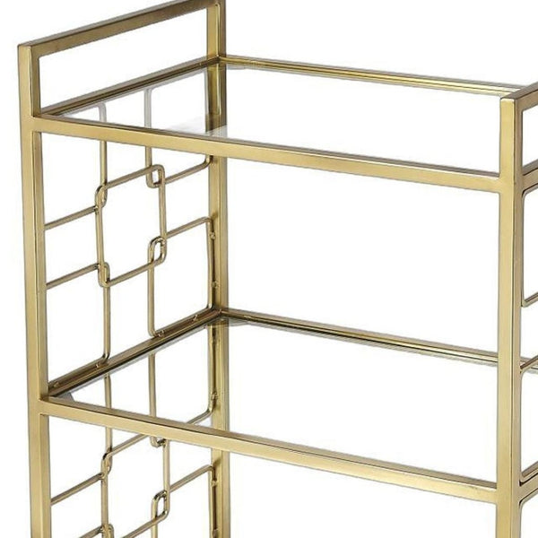 HomeRoots Polished Gold Bar Cart - Vintage Glamour Meets Industrial Chic with 3-Tier Storage & Mobility Options 388955