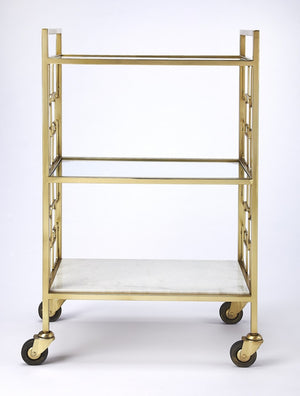 HomeRoots Polished Gold Bar Cart - Vintage Glamour Meets Industrial Chic with 3-Tier Storage & Mobility Options 388955