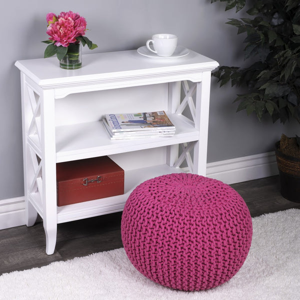 Homeroots 19" Pink Round Pouf Ottoman   388958