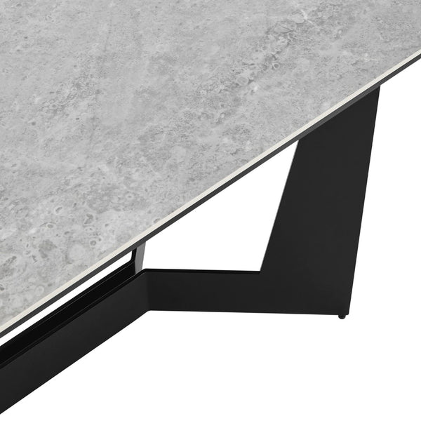 EuroStyle Mateo 95" Extension Table Venice Gray Ceramic Glass Top and Matte Black Steel Base 38895GRY-KIT