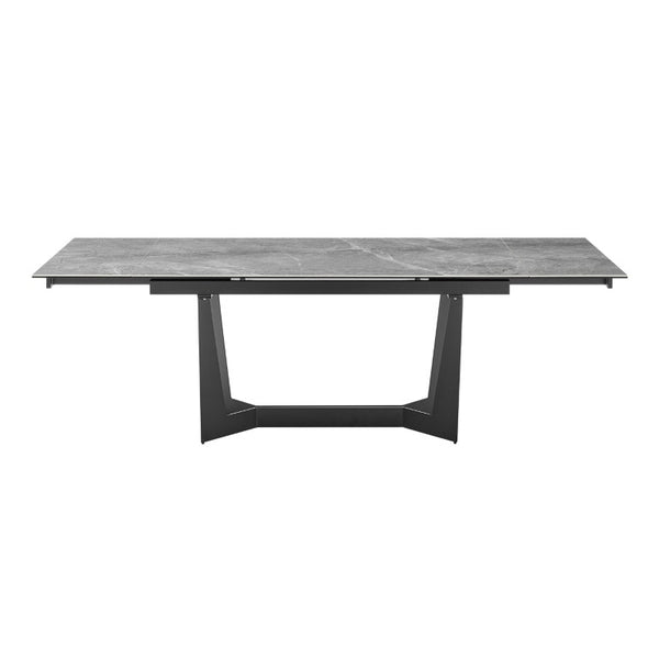 EuroStyle Mateo Extendable Dining Table Marble Pattern Ceramic Top Matte Black Steel Base Seats 10 38895GRY-KIT