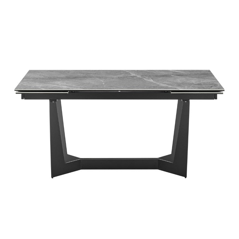 EuroStyle Mateo Extendable Dining Table Marble Pattern Ceramic Top Matte Black Steel Base Seats 10 38895GRY-KIT