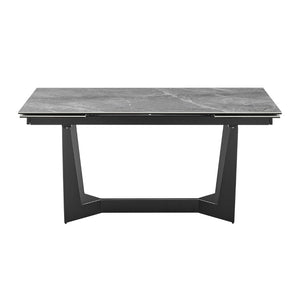 EuroStyle Mateo Extendable Dining Table Marble Pattern Ceramic Top Matte Black Steel Base Seats 10 38895GRY-KIT