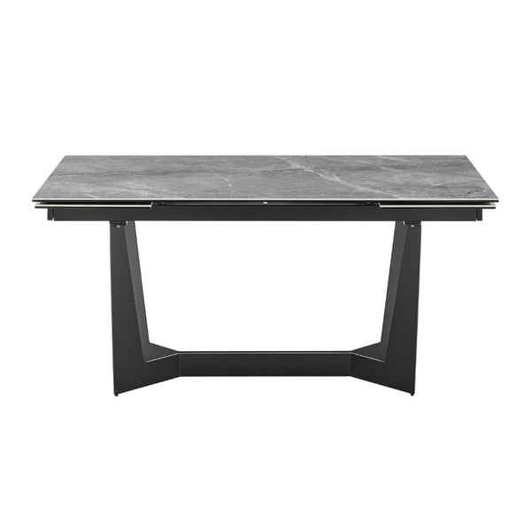 EuroStyle Mateo Extendable Dining Table Marble Pattern Ceramic Top Matte Black Steel Base Seats 10 38895GRY-KIT