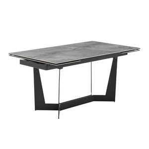 EuroStyle Mateo Extendable Dining Table Marble Pattern Ceramic Top Matte Black Steel Base Seats 10 38895GRY-KIT