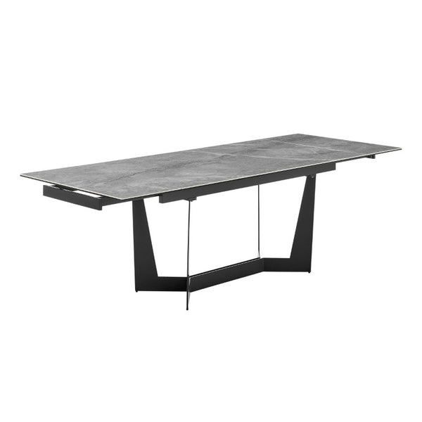 EuroStyle Mateo Extendable Dining Table Marble Pattern Ceramic Top Matte Black Steel Base Seats 10 38895GRY-KIT