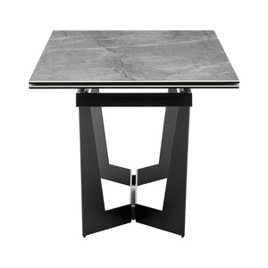 EuroStyle Mateo Extendable Dining Table Marble Pattern Ceramic Top Matte Black Steel Base Seats 10 38895GRY-KIT