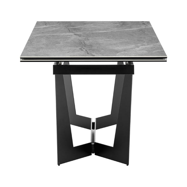 EuroStyle Mateo Extendable Dining Table Marble Pattern Ceramic Top Matte Black Steel Base Seats 10 38895GRY-KIT