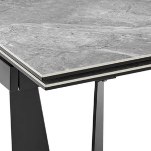 EuroStyle Mateo Extendable Dining Table Marble Pattern Ceramic Top Matte Black Steel Base Seats 10 38895GRY-KIT