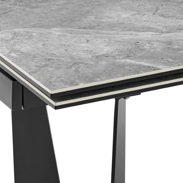 EuroStyle Mateo Extendable Dining Table Marble Pattern Ceramic Top Matte Black Steel Base Seats 10 38895GRY-KIT