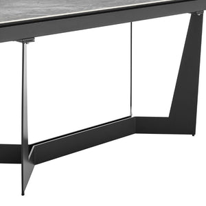 EuroStyle Mateo Extendable Dining Table Marble Pattern Ceramic Top Matte Black Steel Base Seats 10 38895GRY-KIT