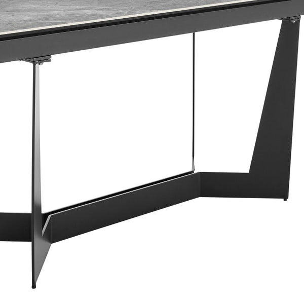 EuroStyle Mateo Extendable Dining Table Marble Pattern Ceramic Top Matte Black Steel Base Seats 10 38895GRY-KIT
