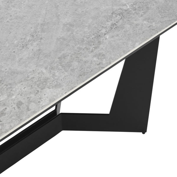 EuroStyle Mateo Extendable Dining Table Marble Pattern Ceramic Top Matte Black Steel Base Seats 10 38895GRY-KIT