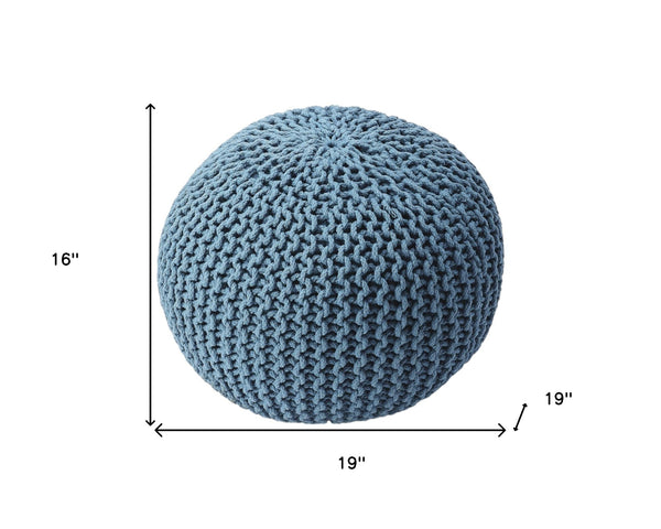 Homeroots 19" Blue Round Pouf Ottoman   388960