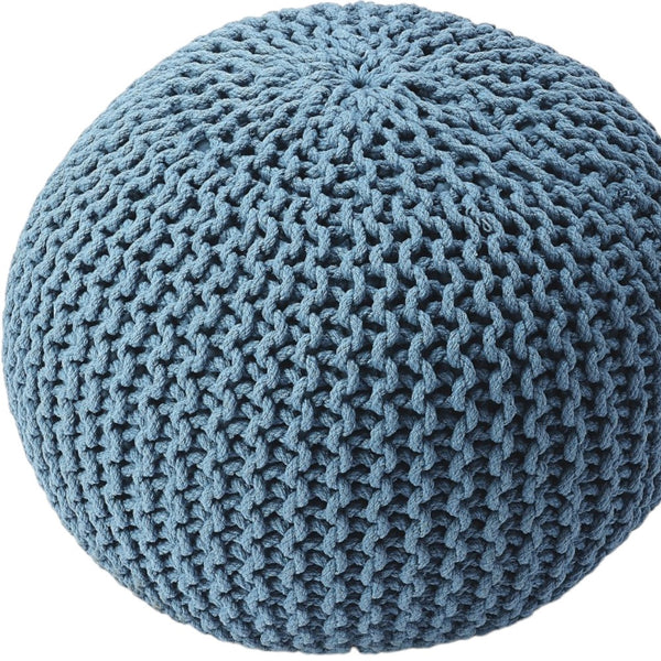 Homeroots 19" Blue Round Pouf Ottoman   388960